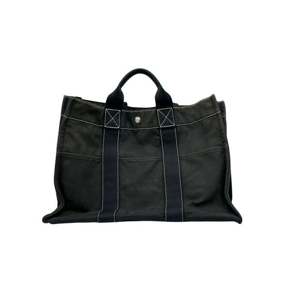 Hermès Toile Fourre-Tout MM Black‎ with COA*VGUC - Picture 1 of 11